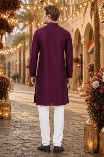 Purple original mirror work viscos silk blend straight kurta