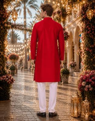 Red original mirror work viscos silk blend straight kurta 2