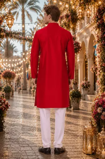 Red original mirror work viscos silk blend straight kurta