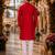 Red original mirror work viscos silk blend straight kurta