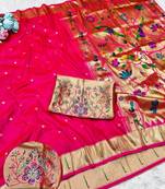 Pink zari woven paithani silk traditional saree with swarovski blouse piece