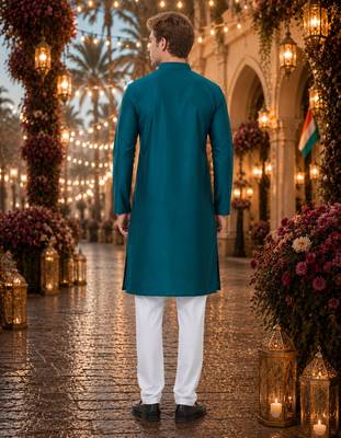Teal original mirror work viscos silk blend straight kurta 2
