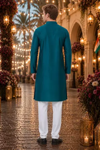 Teal original mirror work viscos silk straight kurta