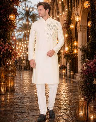 White original mirror work viscos silk blend straight kurta 1
