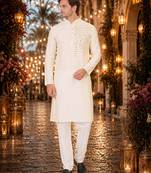 White original mirror work viscos silk blend straight kurta