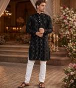 Black embroidered cotton straight kurta