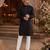 Black embroidered cotton straight kurta
