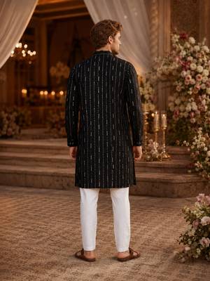 Black embroidered cotton straight kurta 2