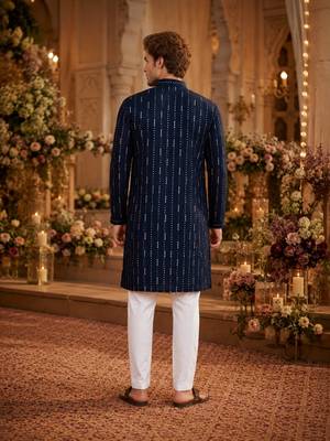 Blue embroidered cotton straight kurta 2