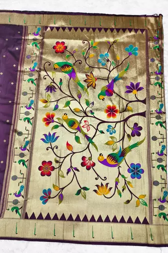 Wine zari woven paithani silk traditional saree with swarovski blouse piece
