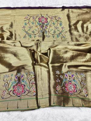 Wine zari woven paithani silk traditional saree with swarovski blouse piece 3