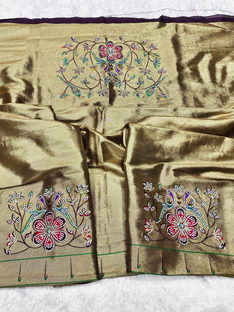 Wine zari woven paithani silk traditional saree with swarovski blouse piece