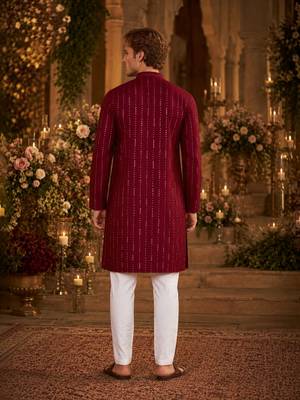 Maroon embroidered cotton straight kurta 2