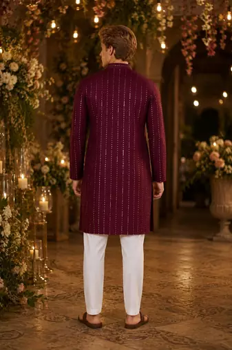 Purple embroidered cotton straight kurta