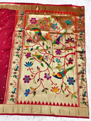 Maroon zari woven paithani silk traditional saree with swarovski blouse piece 2