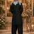Black embroidered & sequence work silk blend straight kurta set