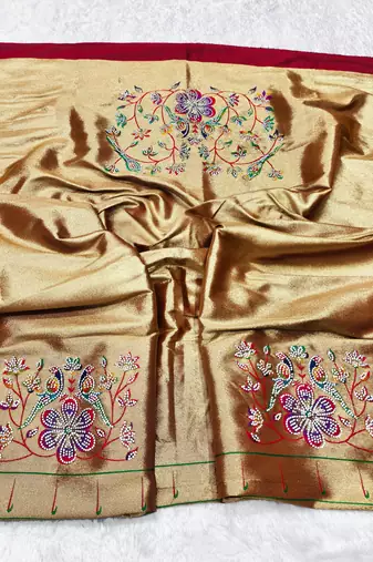 Maroon zari woven paithani silk traditional saree with swarovski blouse piece