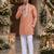 Orange embroidered silk blend straight kurta