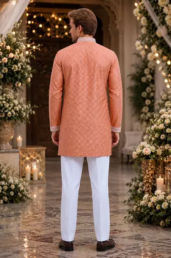 Orange embroidered silk blend straight kurta