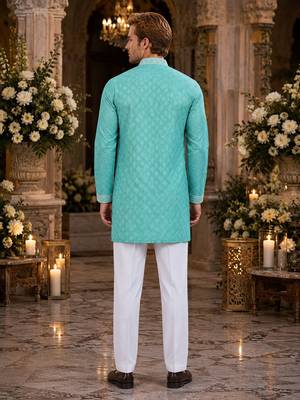 Sky embroidered silk blend straight kurta 2