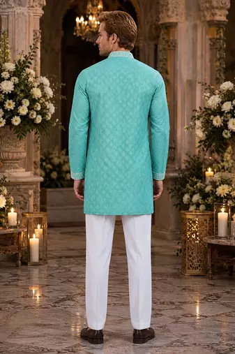 Sky embroidered silk blend straight kurta