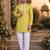 Yellow embroidered silk blend straight kurta