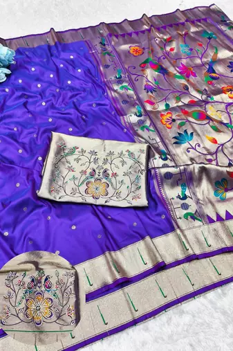 Purple zari woven paithani silk traditional saree with swarovski blouse piece