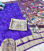 Purple zari woven paithani silk traditional saree with swarovski blouse piece