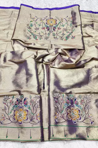 Purple zari woven paithani silk traditional saree with swarovski blouse piece