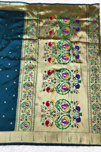 Blue zari woven paithani silk traditional saree with swarovski blouse piece