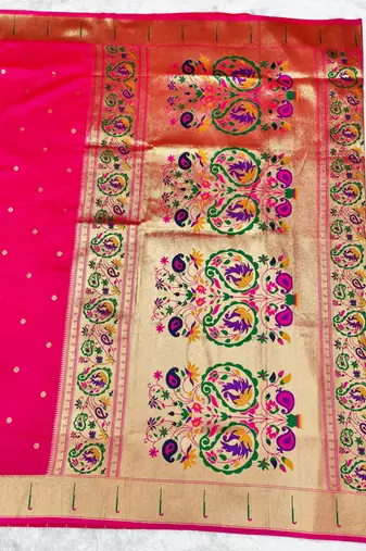 Pink zari woven paithani silk traditional saree with swarovski blouse piece