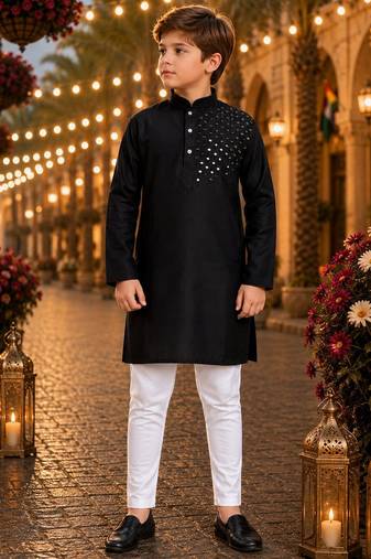 Black original mirror work viscos silk straight kurta