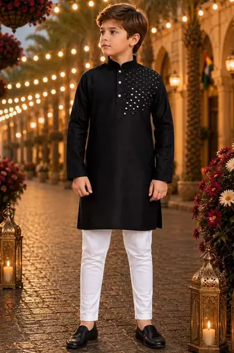 Black original mirror work viscos silk straight kurta