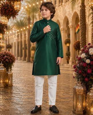 Green original mirror work viscos silk straight kurta 1