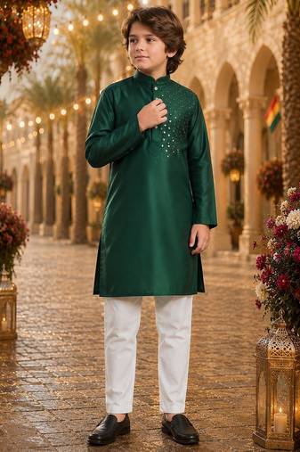 Green original mirror work viscos silk straight kurta