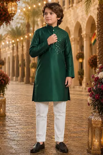 Green original mirror work viscos silk straight kurta