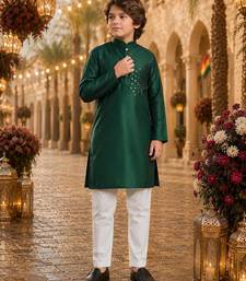 Green original mirror work viscos silk straight kurta