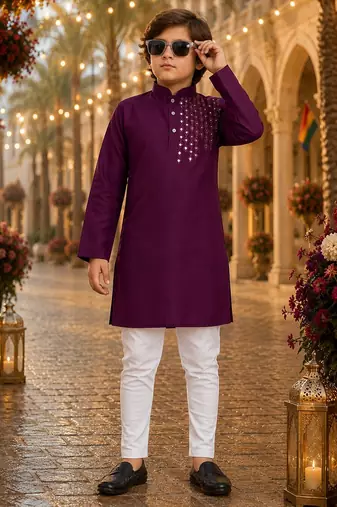 Purple original mirror work viscos silk straight kurta