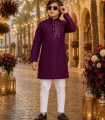 Purple original mirror work viscos silk straight kurta