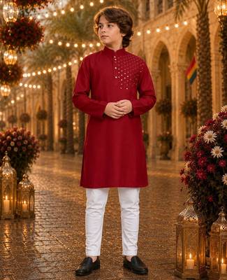 Red original mirror work viscos silk straight kurta 1