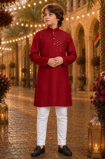 Red original mirror work viscos silk straight kurta