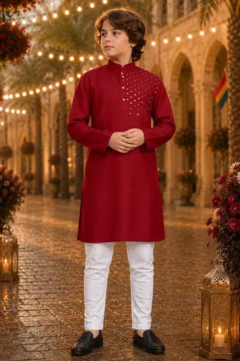 Red original mirror work viscos silk straight kurta