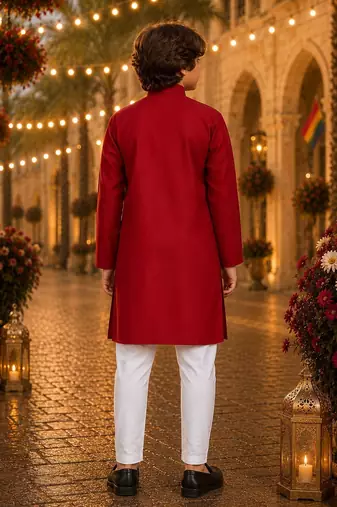 Red original mirror work viscos silk straight kurta