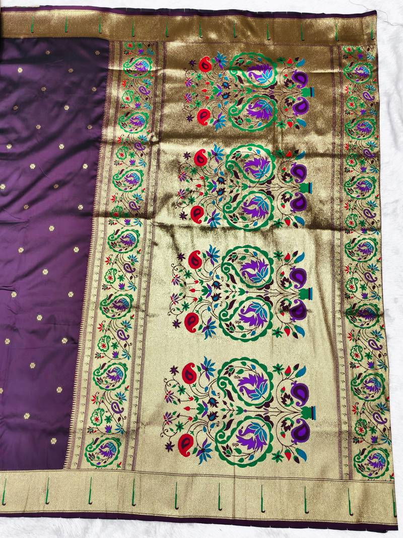 Wine zari woven paithani silk traditional saree with swarovski blouse piece
