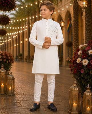 White original mirror work viscos silk straight kurta 1