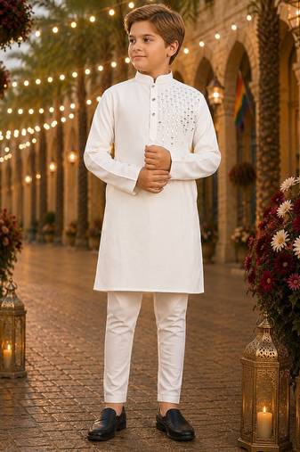 White original mirror work viscos silk straight kurta