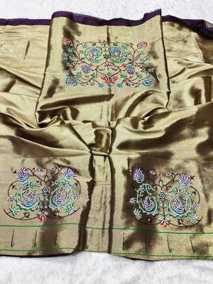 Wine zari woven paithani silk traditional saree with swarovski blouse piece 3