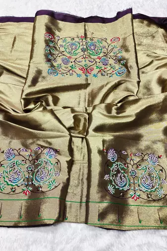 Wine zari woven paithani silk traditional saree with swarovski blouse piece