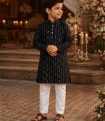 Black embroidered cotton straight kurta