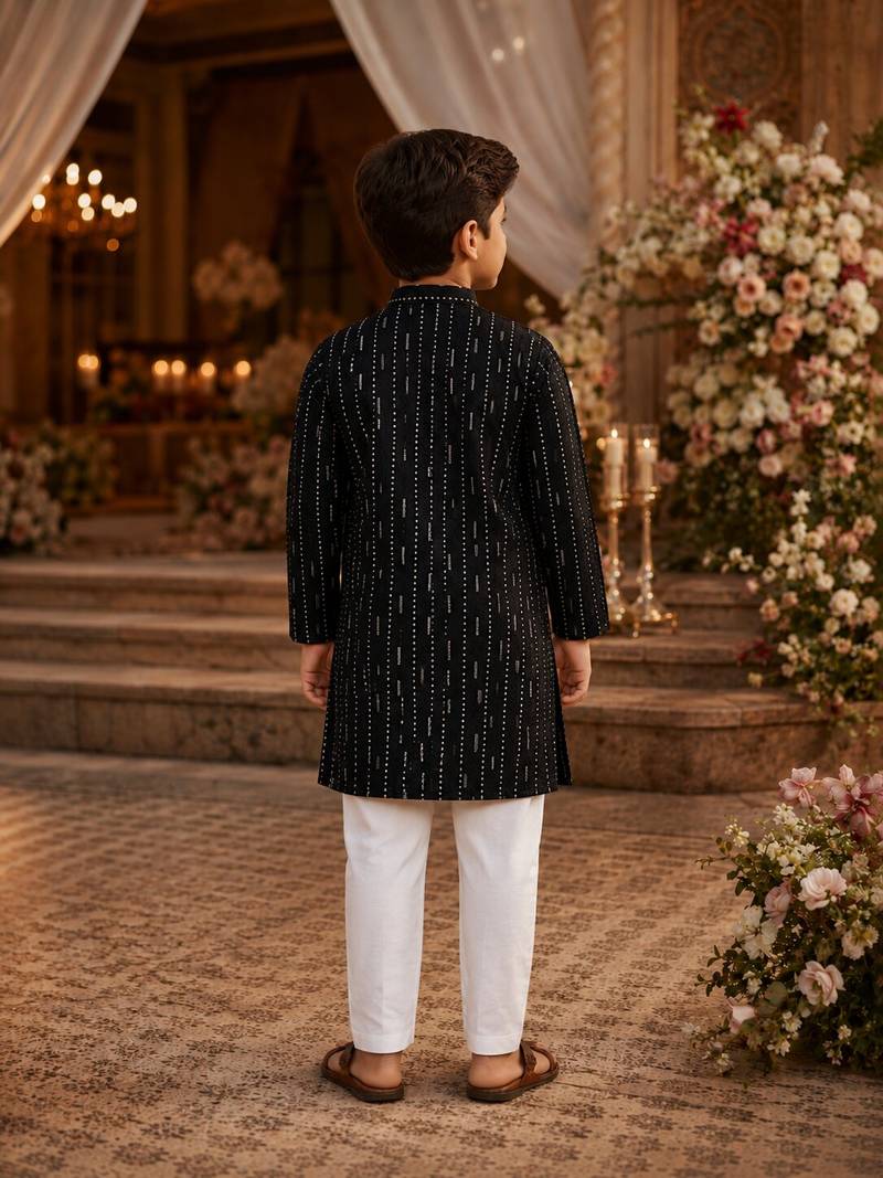 Black embroidered cotton straight kurta